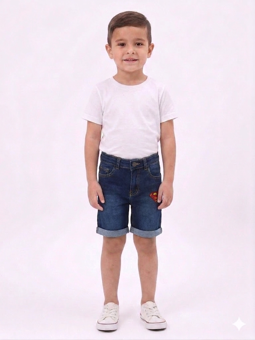 Boys' Premium Denim Shorts with Superhero Patch Detail