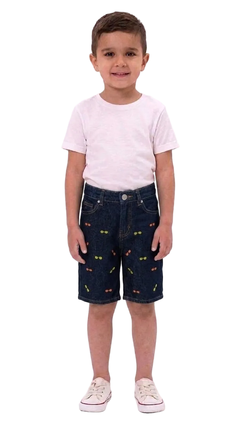 Signature Embroidered Denim Shorts for Boys