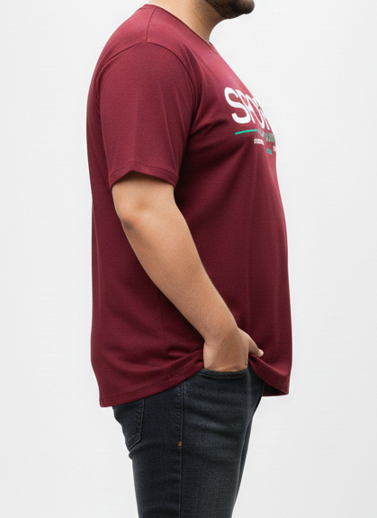 Men's Maroon "Sport" Graphic Tee – 3XL Regular Fit