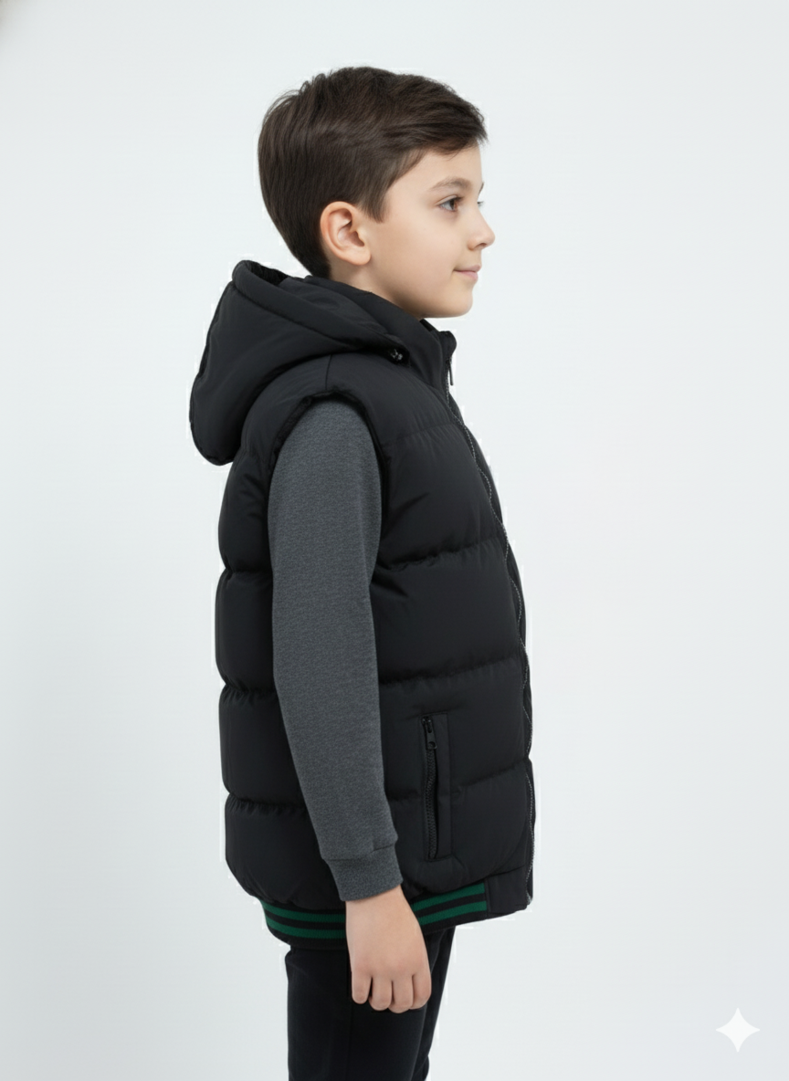 Kids Black Sleeveless Puffer Jacket