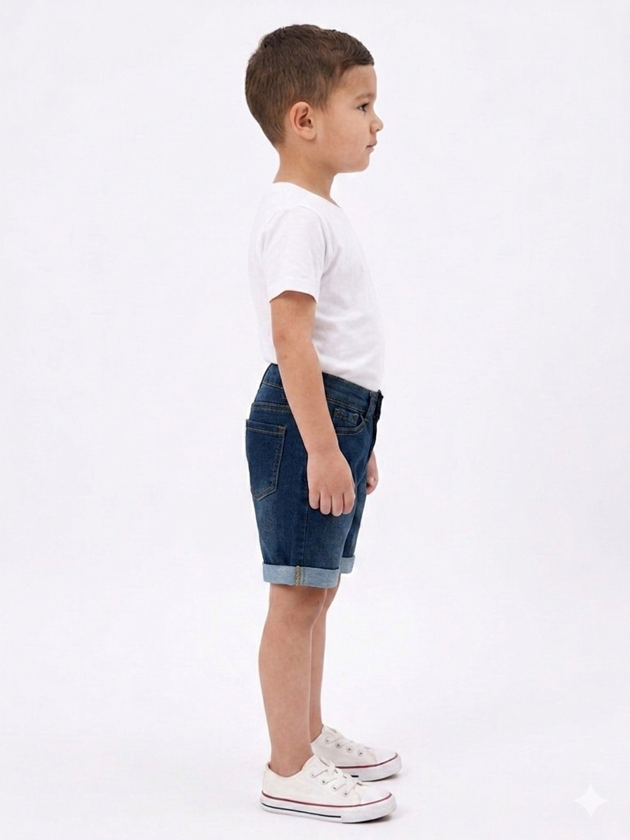 Boys' Denim Shorts with Cuffed Spider & Graphic Patch