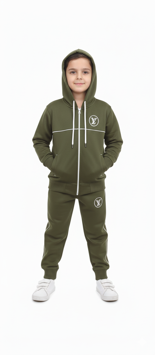 Kids Zip-Up Olive Green Tracksuit