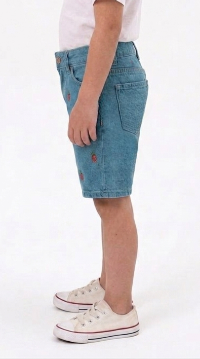 Boys' Embroidered Denim Shorts - Carrot Motif
