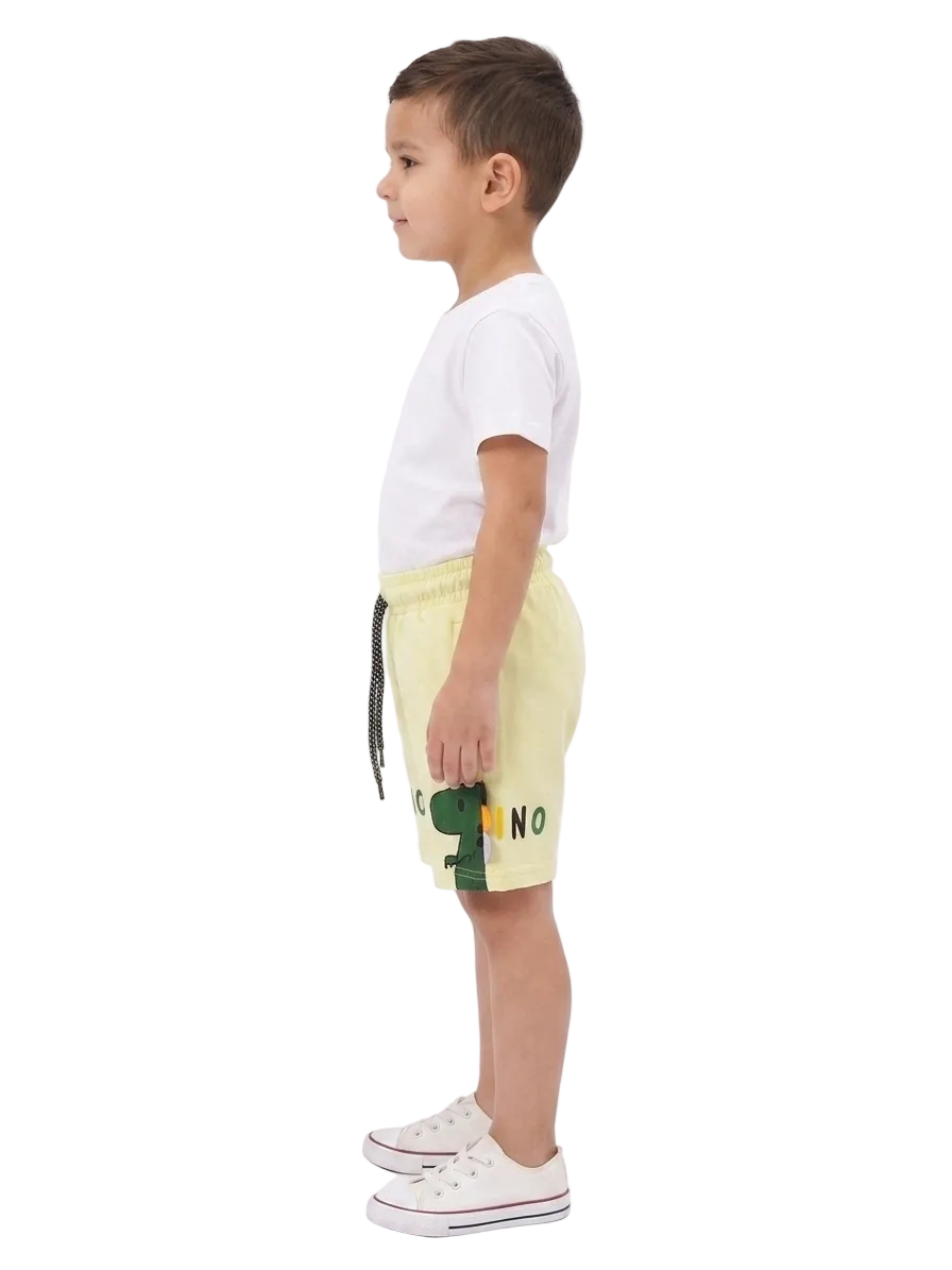 Boys' Lemon Yellow Casual Shorts – Fun Dinosaur Graphic Print