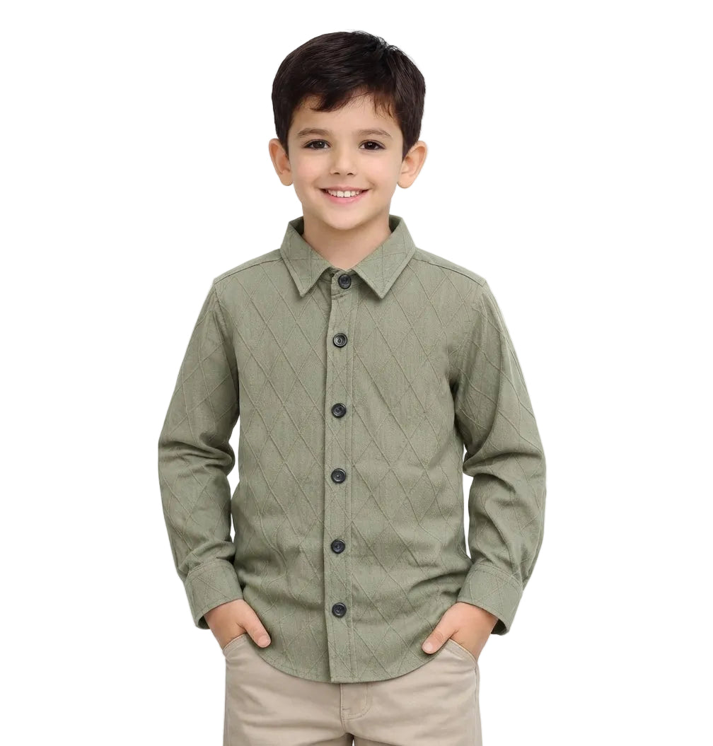 Boys Grey Quilted Diamond Texture Button-Down Shirt