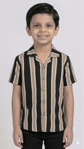 Kids Smart Stripe Collared Half sleeve Shirt (Beige)