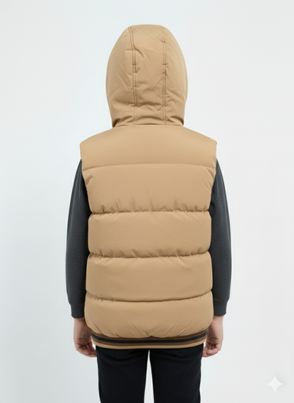 Kids Camel Brown Sleeveless Puffer Jacket