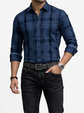 Classic Midnight Blue Checked Long Sleeve Shirt
