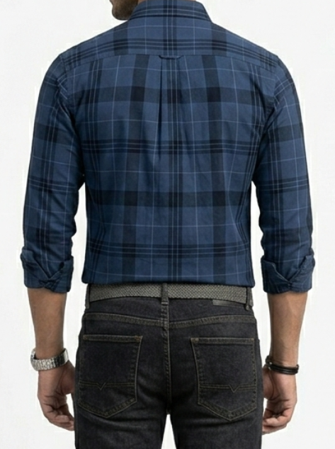 Classic Midnight Blue Checked Long Sleeve Shirt