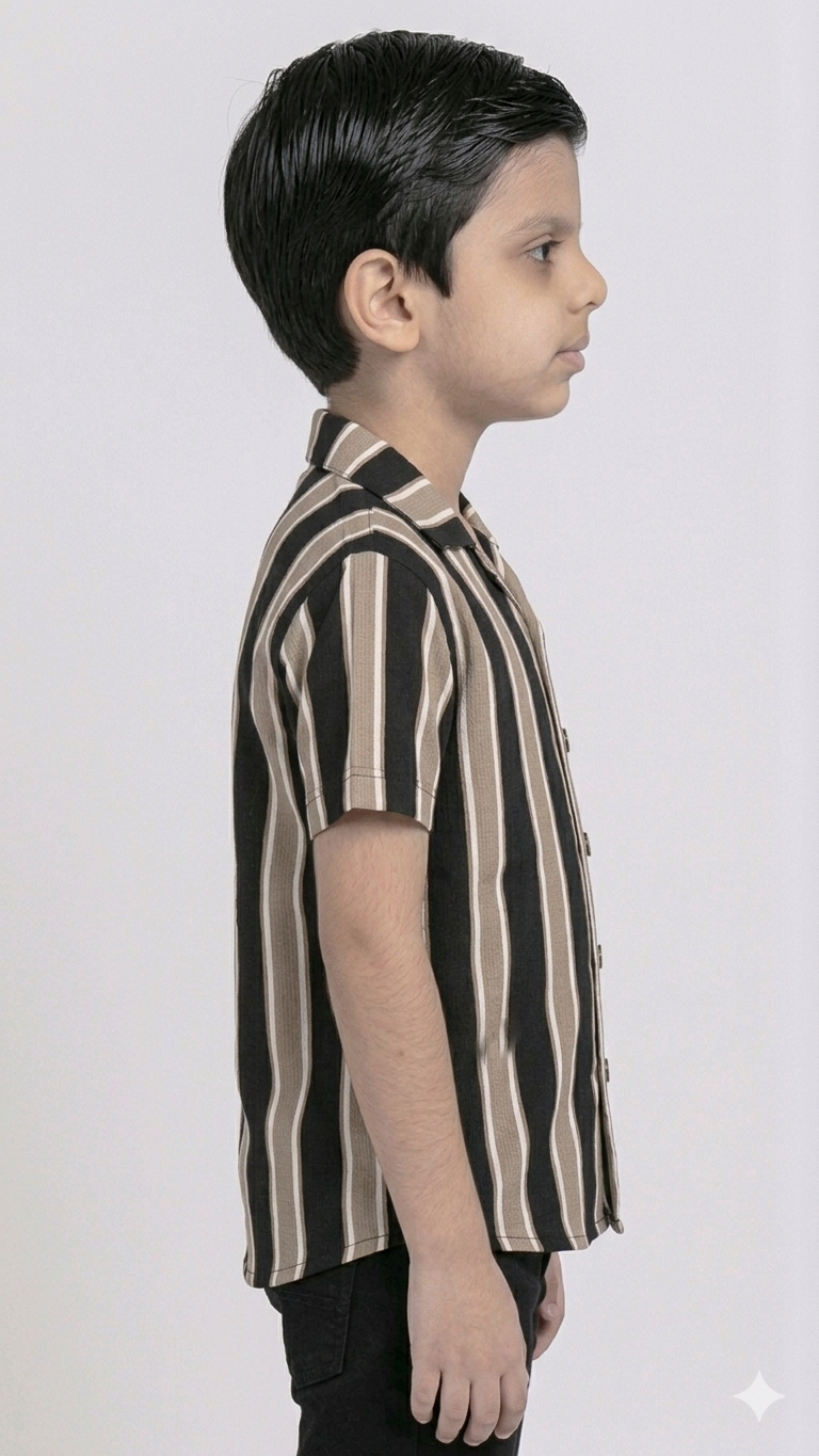 Kids Smart Stripe Collared Half sleeve Shirt (Beige)