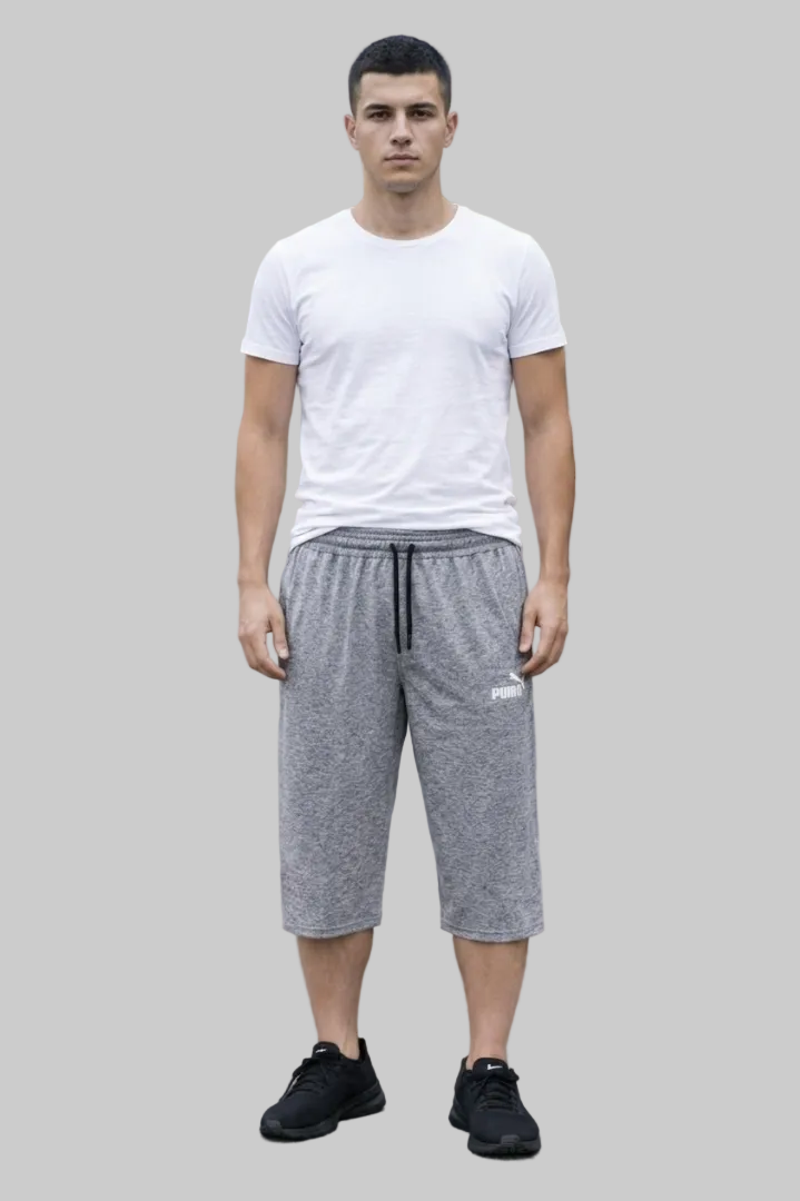 Men's Puma Casual Crop Shorts in Light Grey Knit Fabric