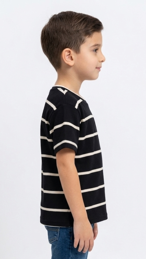 Classic Striped Black Crewneck Tee For Kids