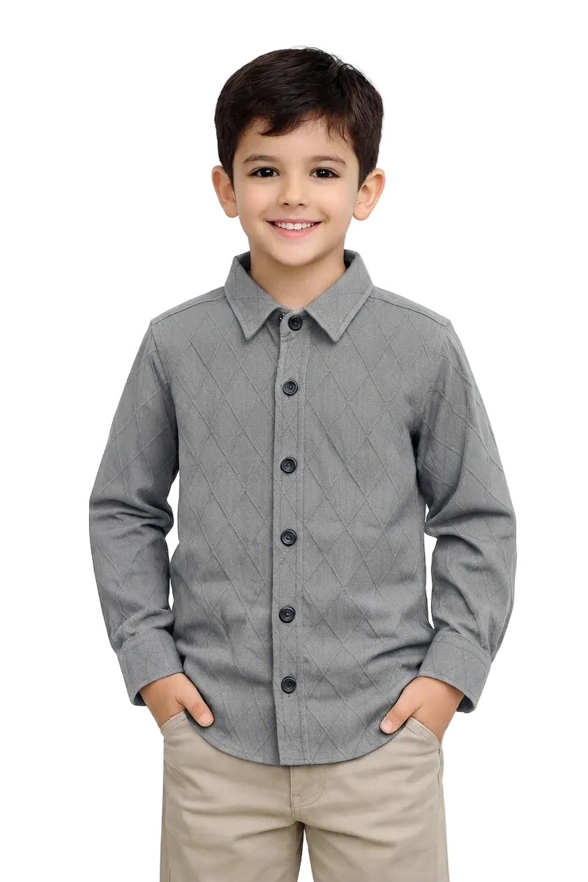 Boys Grey Quilted Diamond Texture Button-Down Shirt