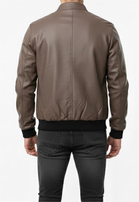 Zip Up Grey-Brown Vegan Leather Jacket