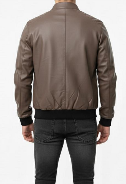 Zip Up Grey-Brown Vegan Leather Jacket
