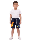 boys' Navy Blue Dinosaur Printed Cotton Shorts - Summer Casual Wear