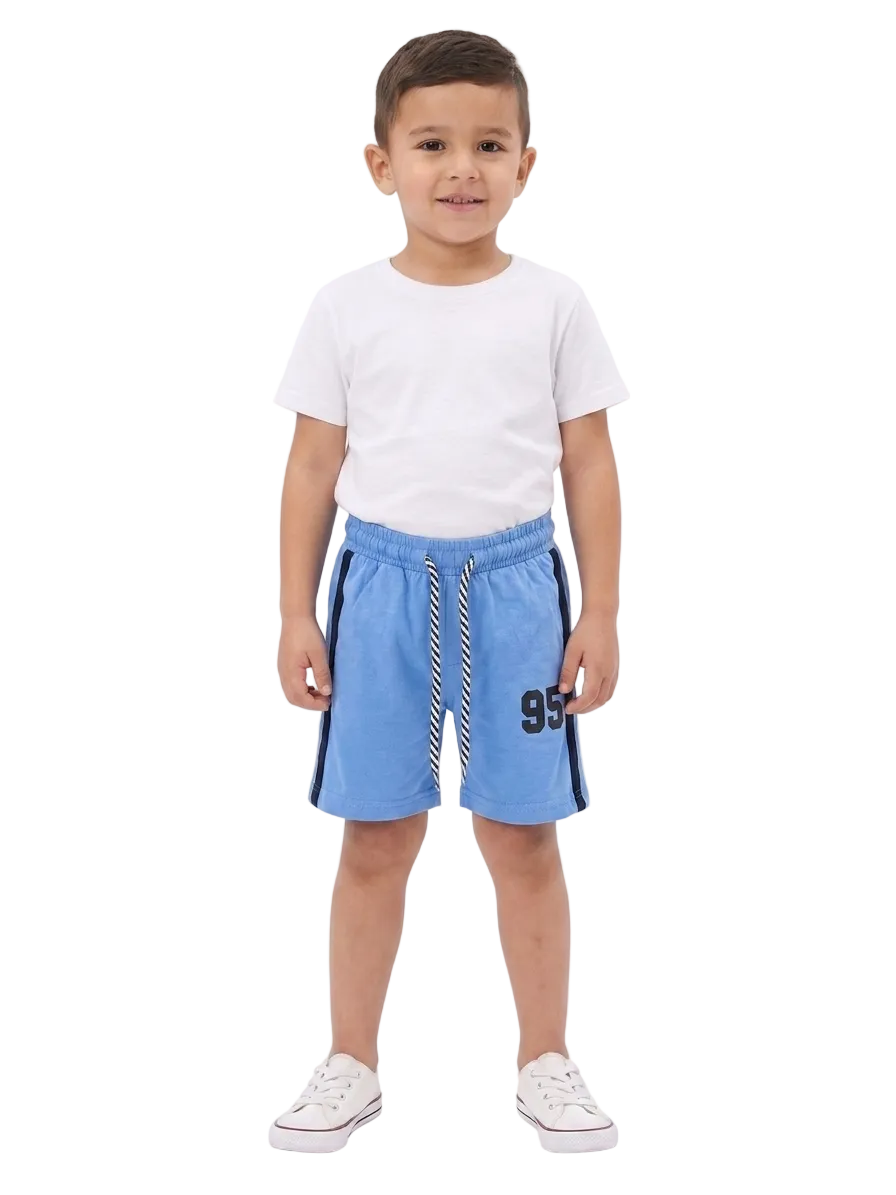 Boys' Blue Athletic Shorts – Sporty Side Stripe & "95" Print