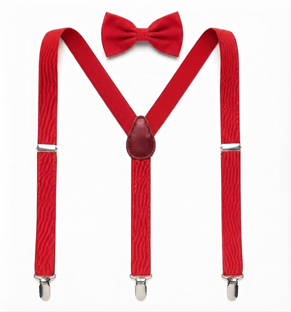 Elastic Gallace Suspenders Set With Silk Bow Tie For Boy's