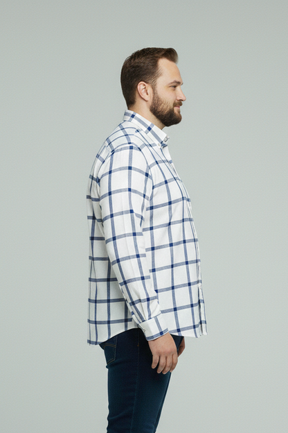White & blue check shirt