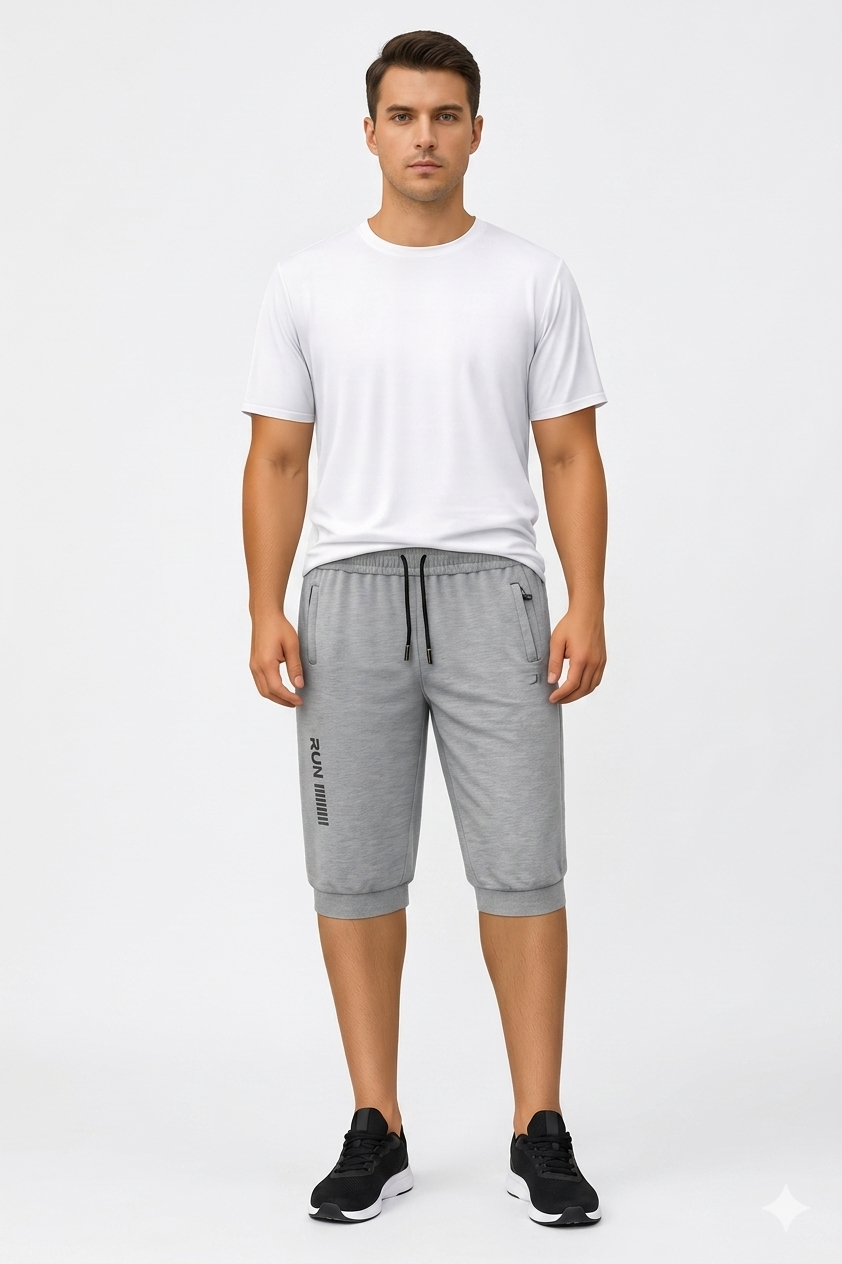 Men's Slim Fit Light Grey 3 quarter short