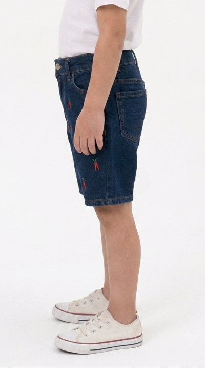 Boys' Embroidered Denim Shorts - Carrot Motif