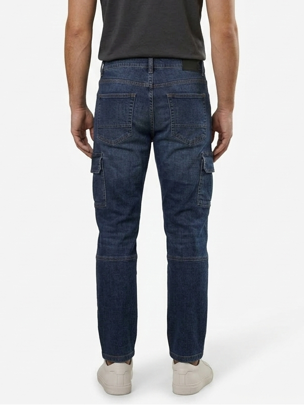 Men's Premium Regular-Fit Dark Blue Denim Cargo Pants