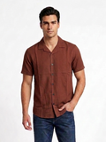 Men's Premium Dark Brown Cuban Collar Short Sleeve Shirt