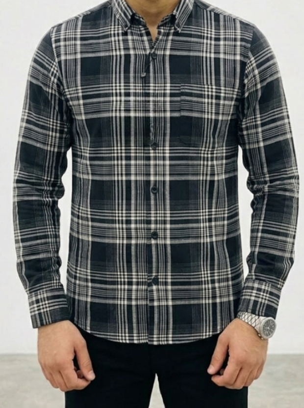 Men’s Black & White Striped Check Shirt