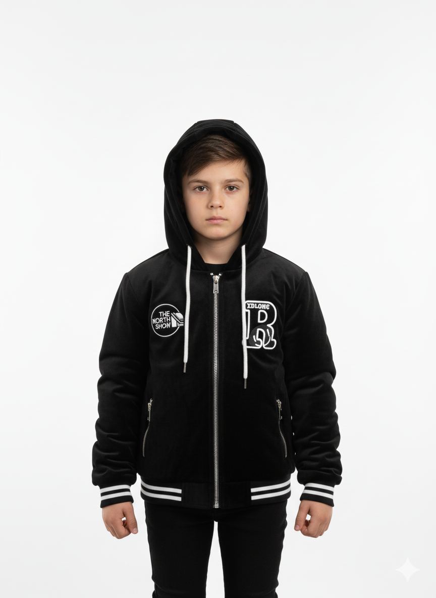 Kids Black Soft Cotton Leather Jacket