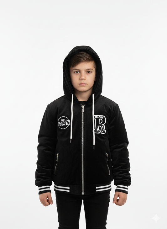Kids Black Soft Cotton Leather Jacket