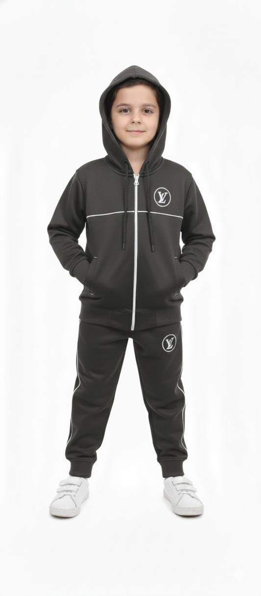 Kids Zip-Up Dark Grey Tracksuit