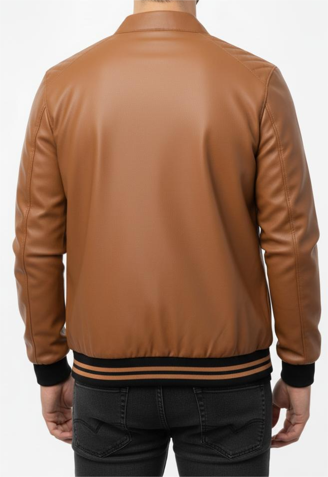 Zip Up Mustard Brown Leather Jacket