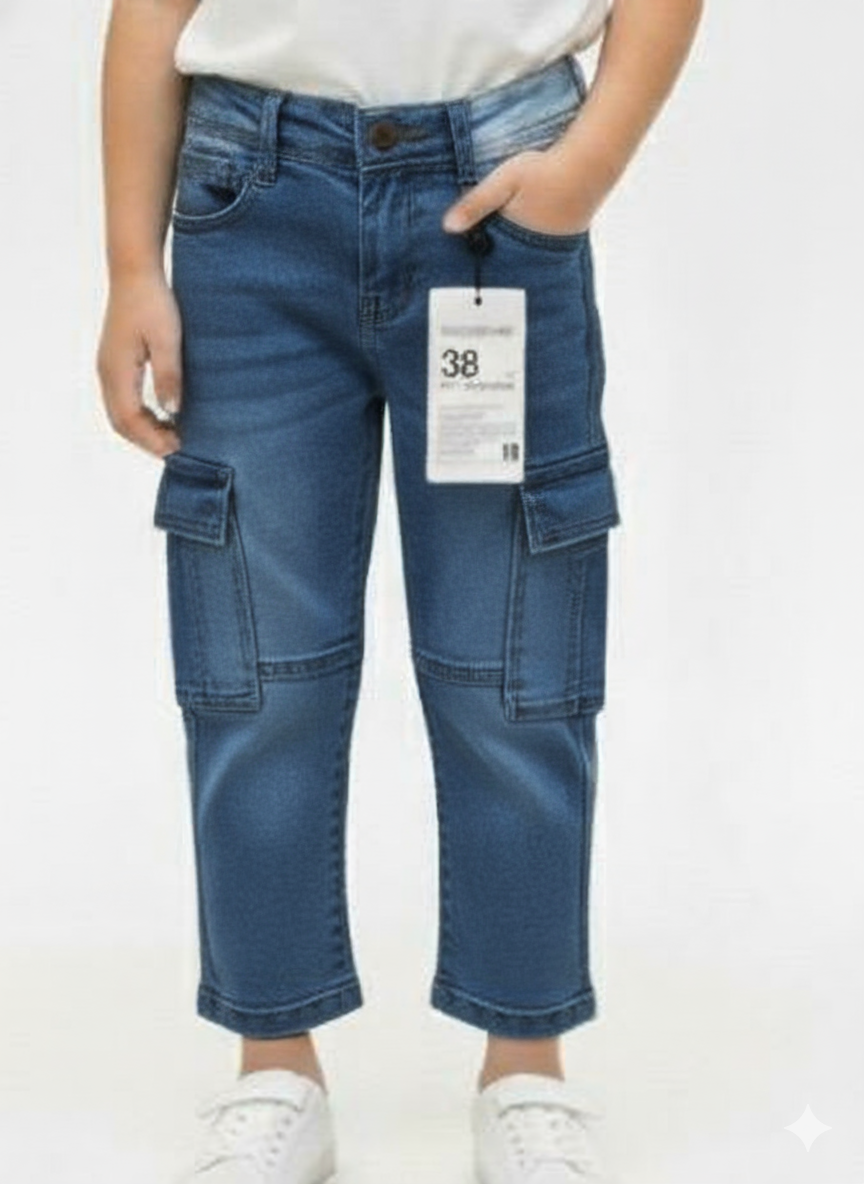 Boys dark blue denim cargo