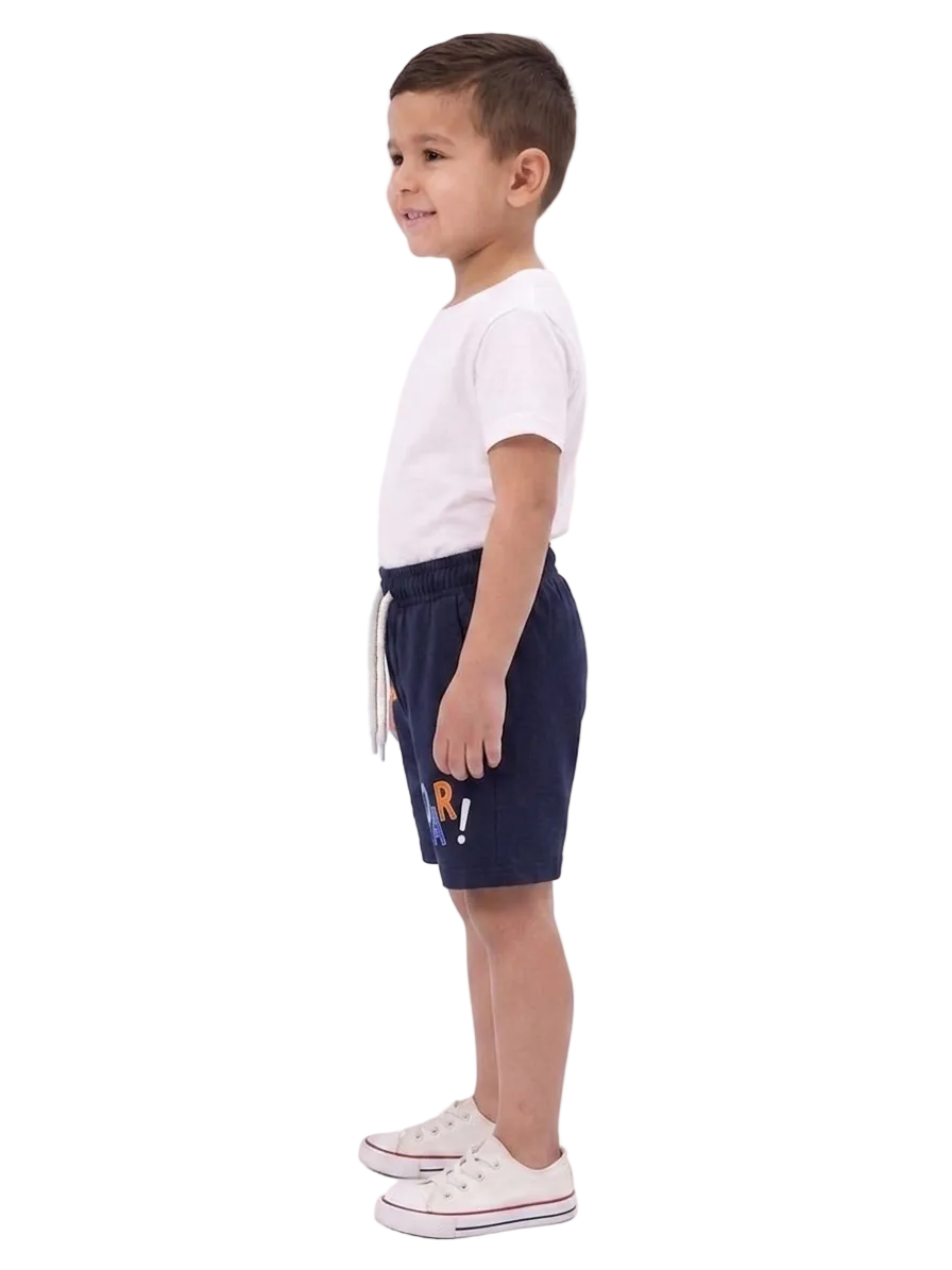boys' Navy Blue Dinosaur Printed Cotton Shorts - Summer Casual Wear