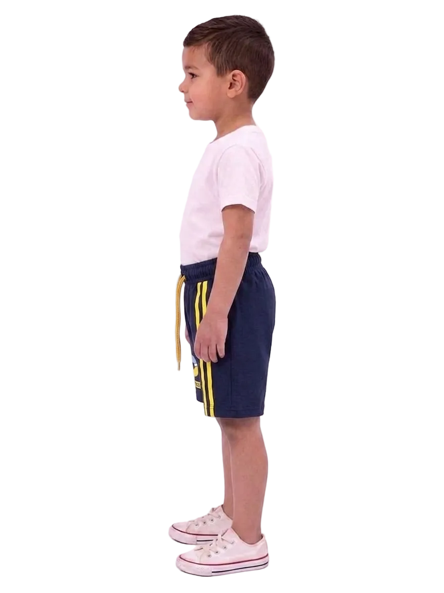 Boys' Navy Blue Sport Shorts – Number "12" Graphic & Side yellow Stripe Detail