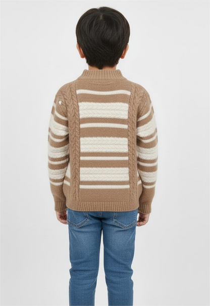 Cozy Striped Knit Beige Sweater for Kids