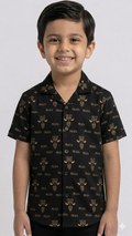 Boys' "Prada Milano" Luxury Print Button-Down Shirt (Black)