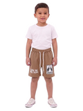 Boys' Brown Casual Shorts – "Fun in the Sun" Stitch Graphic Print