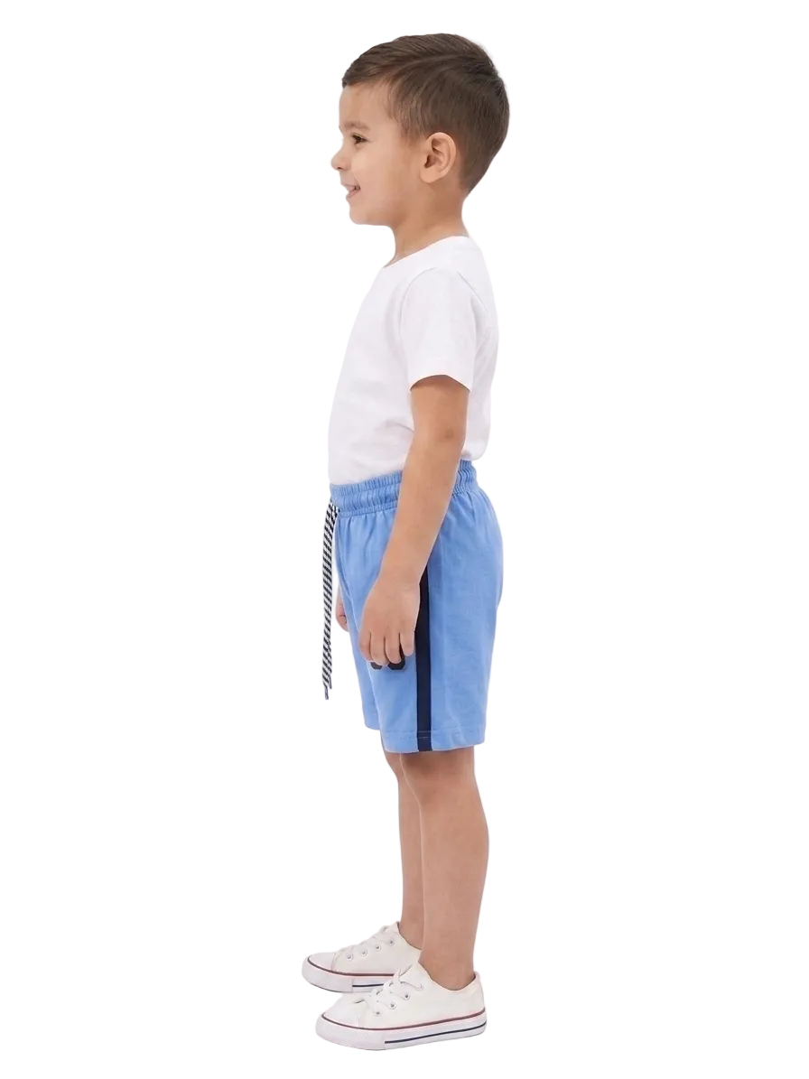 Boys' Blue Athletic Shorts – Sporty Side Stripe & "95" Print