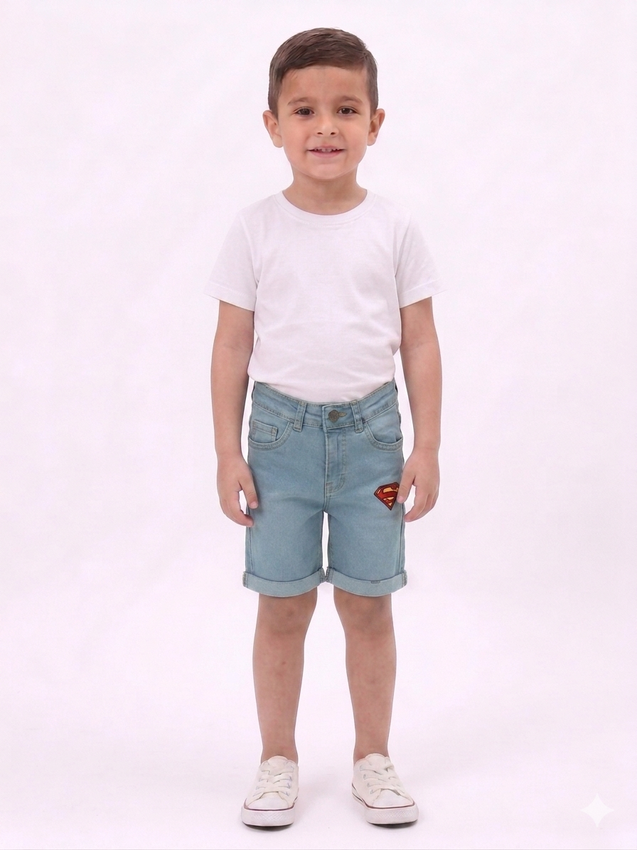 Boys' Premium Denim Shorts with Superhero Patch Detail