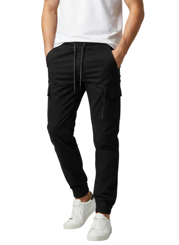 Black Moto Denim Joggers for Men