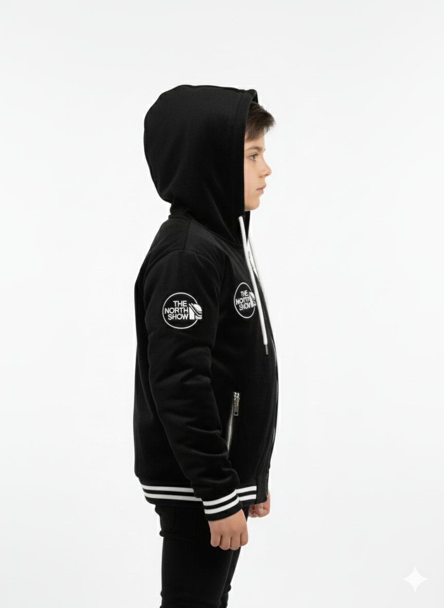 Kids Black Soft Cotton Leather Jacket