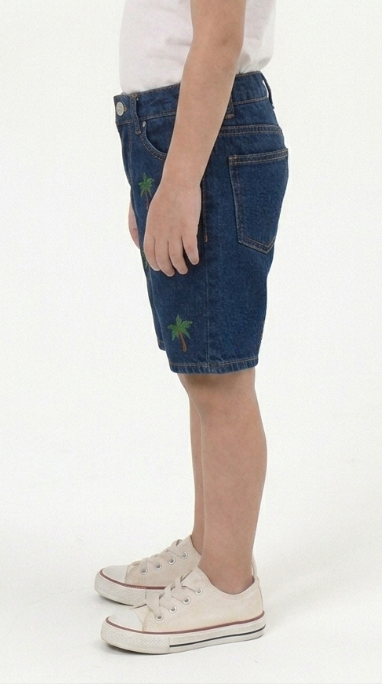 Premium Embroidered Palm Motif Denim Shorts for Kids