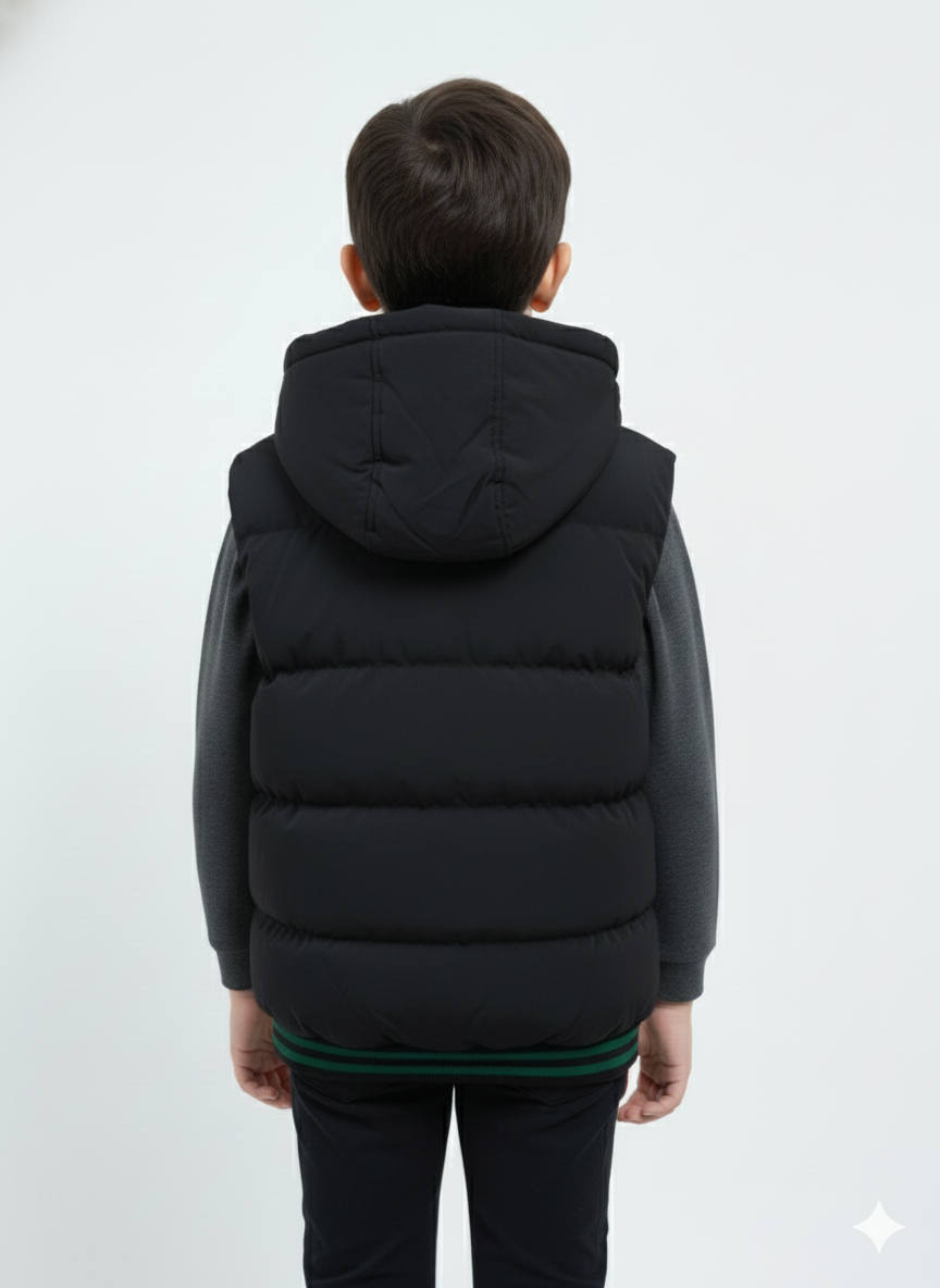 Kids Black Sleeveless Puffer Jacket