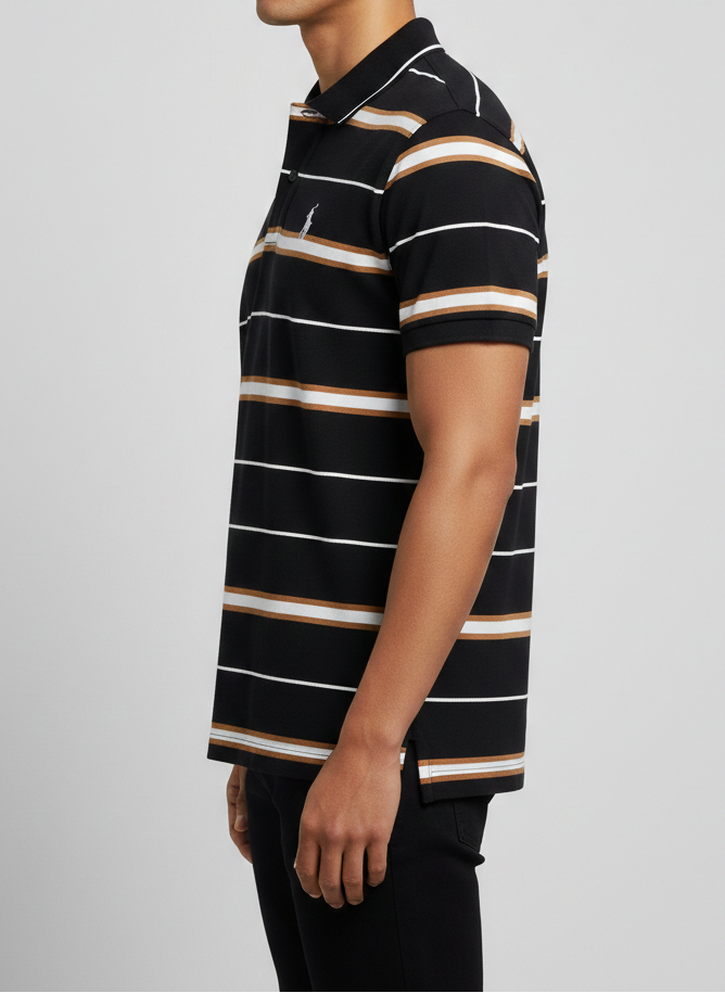 Men's Short Sleeve Horizontal Stripe Polo Cotton Blend - Black/Gold