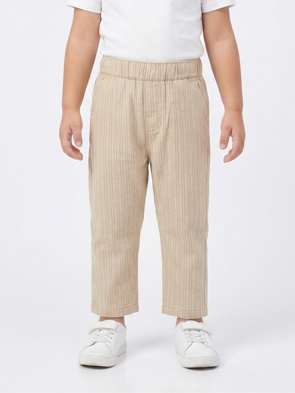 Boys' Beige Pinstripe Cotton Trousers – Casual Fit