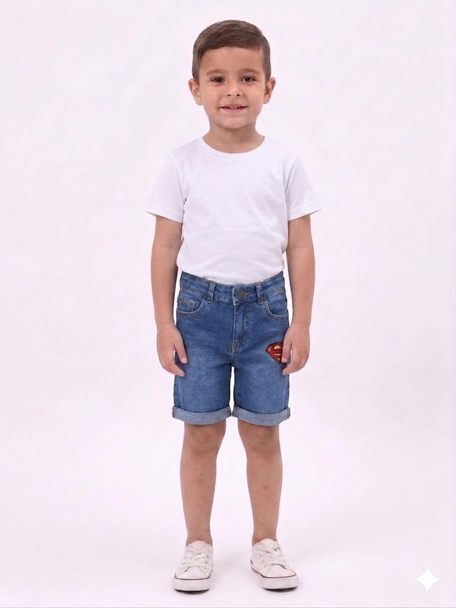 Boys' Premium Denim Shorts with Superhero Patch Detail