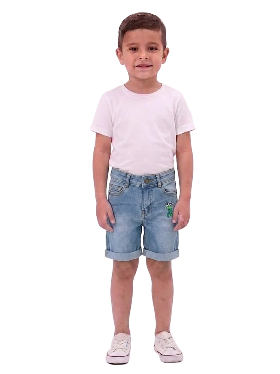 kids premium Embroidered denim short with Caterpillar Detail