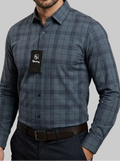 Men's Premium Grey and Navy Plaid Fitted Shirt