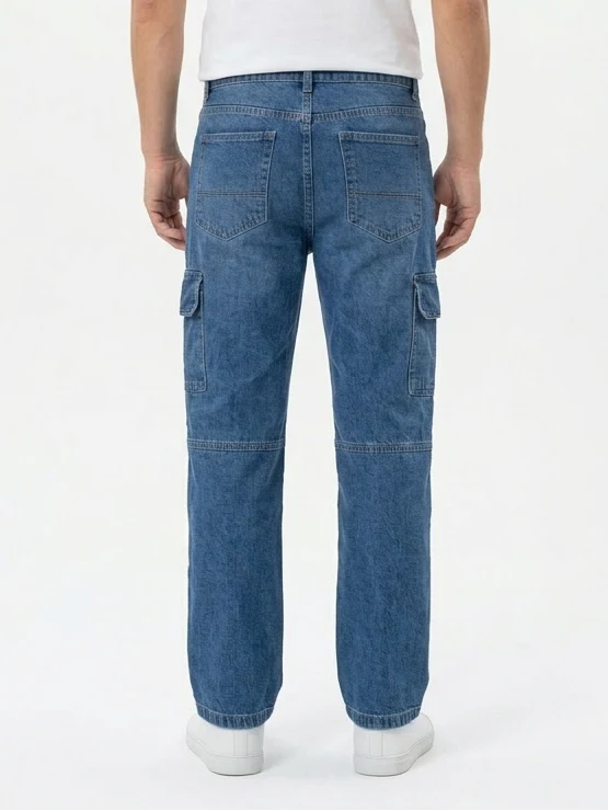 Men’s Classic Dark Blue Relaxed Fit Cargo Jeans
